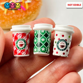 Coffee Cups Red Green Polka Dot Pink Cup Drink Miniature Charms Cabochons 3 Types 9 Pcs Charm