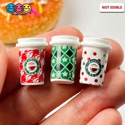 Coffee Cups Red Green Polka Dot Pink Cup Drink Miniature Charms Cabochons 3 Types 9 Pcs Charm