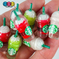 Coffee Frozen Drinks Fake Red Light-Pink Green (Matcha) Straws Cups Drink Miniature Charms