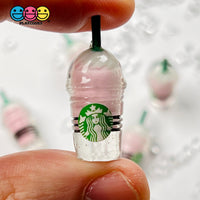 Coffee Frozen Drinks Red Pink Straws Cups Drink Miniature Charms Cabochons 2 Types 10 Pcs Pink Charm