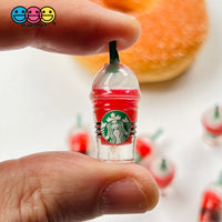 Coffee Frozen Drinks Red Pink Straws Cups Drink Miniature Charms Cabochons 2 Types 10 Pcs Red Charm