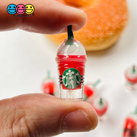 Coffee Frozen Drinks Red Pink Straws Cups Drink Miniature Charms Cabochons 2 Types 10 Pcs Red Charm