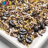 Coffee Lovers Chocolate Hearts Caramel Fake Sprinkles Gold Beads Funfetti 20 Grams Glitter