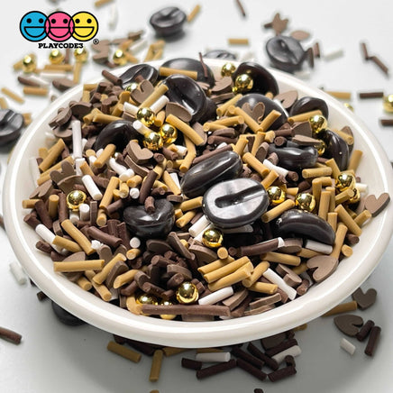 Coffee Lovers Chocolate Hearts Caramel Fake Sprinkles Gold Beads Funfetti Glitter