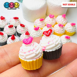 Cupcake With Heart Topping Mini Charms Fake Dessert Cupcakes Cabochons Valentine’s Day Decoden 2