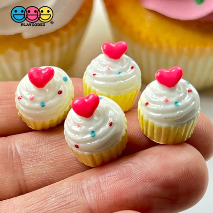 Cupcake With Heart Topping Mini Charms Fake Dessert Cupcakes Cabochons Valentines Day Decoden 10 Pcs