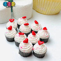 Cupcake With Heart Topping Mini Charms Fake Dessert Cupcakes Cabochons Valentine’s Day Decoden 2