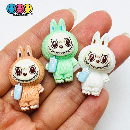 Cute Bunny Monster 6 colors Costume Character Flat-Back Charms 6 pcs Charm
