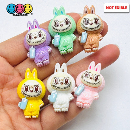 Cute Bunny Monster 6 colors Costume Character Flat-Back Charms 6 pcs Charm