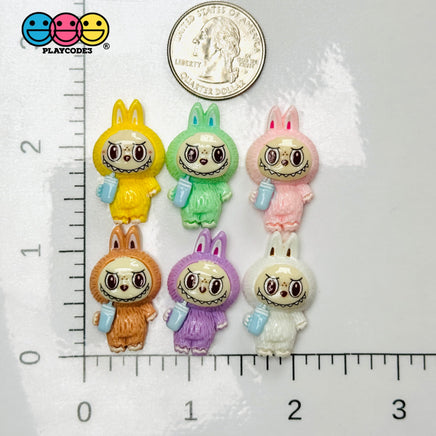 Cute Bunny Monster 6 colors Costume Character Flat-Back Charms 6 pcs Charm