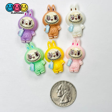 Cute Bunny Monster 6 colors Costume Character Flat-Back Charms 6 pcs Charm