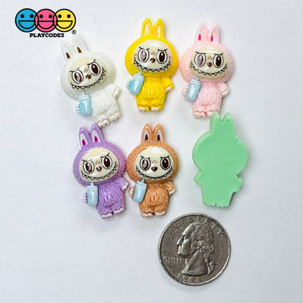 Cute Bunny Monster 6 colors Costume Character Flat-Back Charms 6 pcs Charm