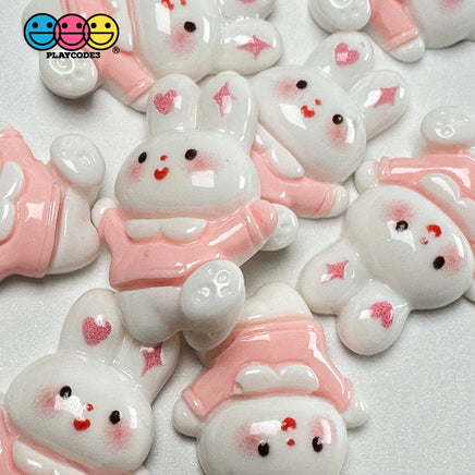 Cute Pink Rabbit Bunny Easter Kawaii Charm Flat Back Cabochons Decoden 10 Pcs