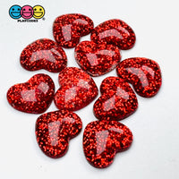 Dark Red Glitter Love Heart Valentine’s Day Flatback Cabochons Decoden Charm 10 Pcs