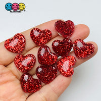 Dark Red Glitter Love Heart Valentine’s Day Flatback Cabochons Decoden Charm 10 Pcs