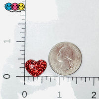 Dark Red Glitter Love Heart Valentine’s Day Flatback Cabochons Decoden Charm 10 Pcs