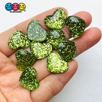 Dark Red Blue Green Gold Glitter Love Heart Valentine’s Day Flatback Cabochons Decoden Charm 10 Pcs