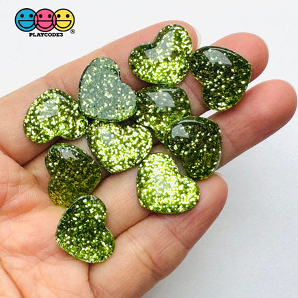 Dark Red Blue Green Gold Glitter Love Heart Valentine’s Day Flatback Cabochons Decoden Charm 10 Pcs