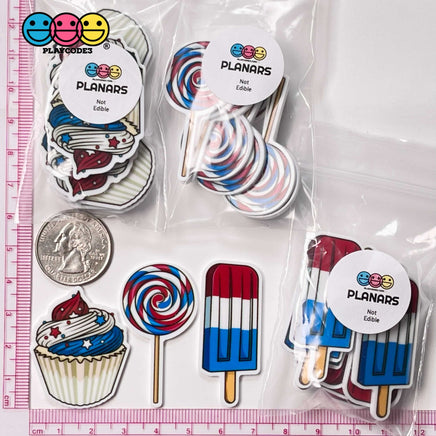 Dessert Theme 4Th Of July Planar Patriotic Popsicles Lollipops Cupcakes Decoden 10Pcs