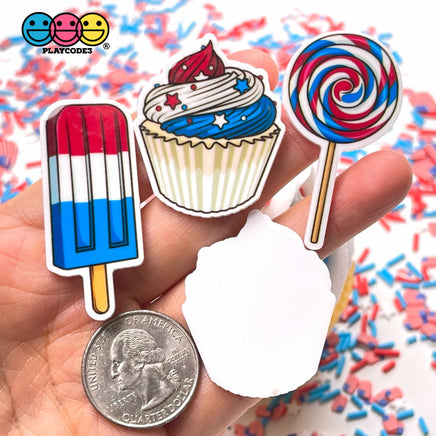 Dessert Theme 4Th Of July Planar Patriotic Popsicles Lollipops Cupcakes Decoden 10Pcs
