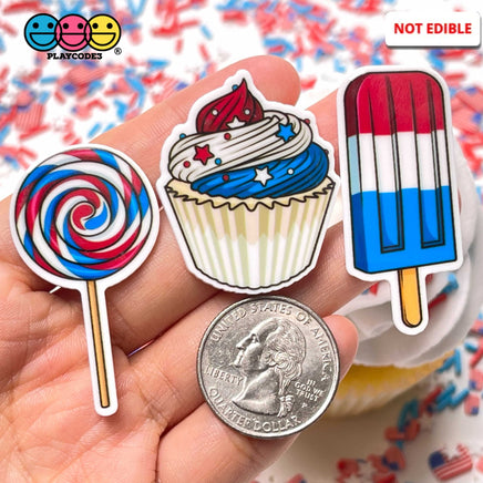 Dessert Theme 4Th Of July Planar Patriotic Popsicles Lollipops Cupcakes Decoden 10Pcs