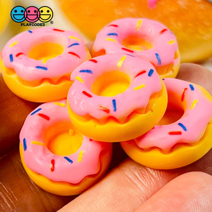 Doughnut Mini Pink Icing With Sprinkles Flatback Charm Fake Food Cabochons 10 Pcs