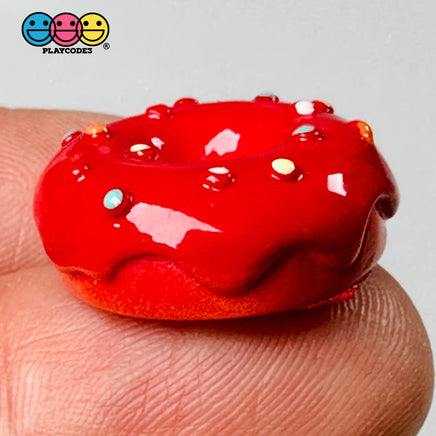 Doughnut Mini With Icing And Sprinkles Flat Back Charm 5 Colors Option Fake Food Cabochons 10 Pcs