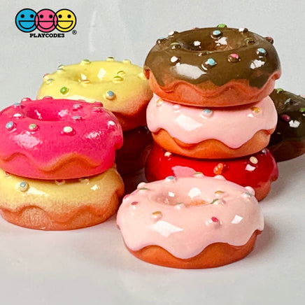 Doughnut Mini With Icing And Sprinkles Flat Back Charm 5 Colors Option Fake Food Cabochons 10 Pcs
