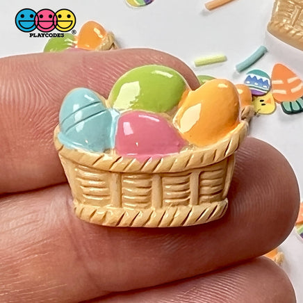 Easter Egg Basket Mini Flatback Charms Cabochons Colored Eggs Decoden 10 Pcs Charm