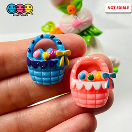 Easter Egg Basket Mini With Ribbon Flatback Charms Cabochons Colored Eggs Decoden 2 Colors 10 Pcs