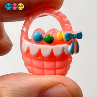 Easter Egg Basket Mini With Ribbon Flatback Charms Cabochons Colored Eggs Decoden 2 Colors 10 Pcs