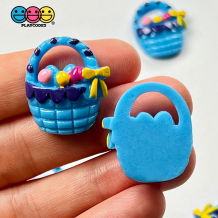 Easter Egg Basket Mini With Ribbon Flatback Charms Cabochons Colored Eggs Decoden 2 Colors 10 Pcs
