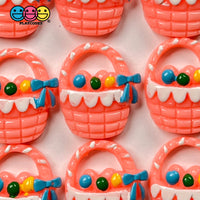 Easter Egg Basket Mini With Ribbon Flatback Charms Cabochons Colored Eggs Decoden 2 Colors 10 Pcs