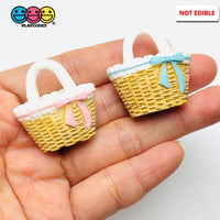 Easter Pastel Basket with Bow Miniature Flatback Charms Spring Craft Supply - blue 4pcs - Charm