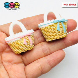 Easter Pastel Basket with Bow Miniature Flatback Charms Spring Craft Supply - blue 4pcs - Charm