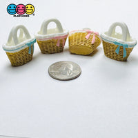 Easter Pastel Basket with Bow Miniature Flatback Charms Spring Craft Supply - Charm