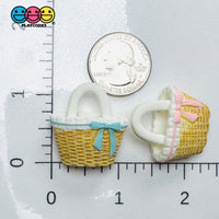 Easter Pastel Basket with Bow Miniature Flatback Charms Spring Craft Supply - Charm