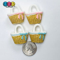 Easter Pastel Basket with Bow Miniature Flatback Charms Spring Craft Supply - Charm