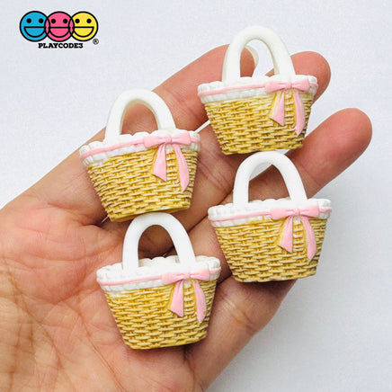 Easter Pastel Basket with Bow Miniature Flatback Charms Spring Craft Supply - mix 4pcs - Charm