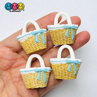 Easter Pastel Basket with Bow Miniature Flatback Charms Spring Craft Supply - pink 4pcs - Charm