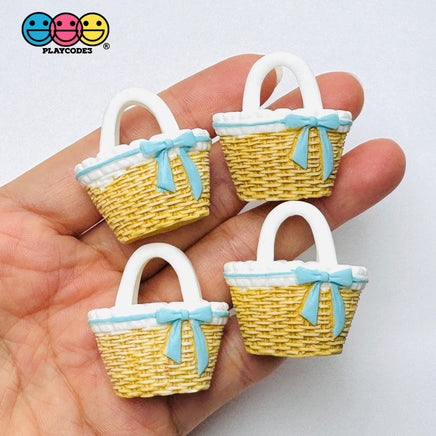 Easter Pastel Basket with Bow Miniature Flatback Charms Spring Craft Supply - pink 4pcs - Charm