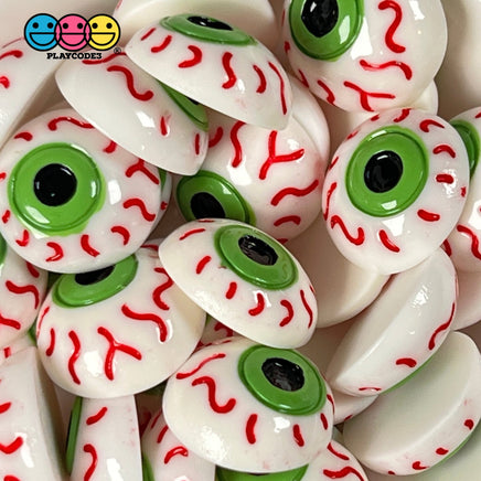 Eyeballs Green Bloodshot Eyes Cabochon Charm Halloween Flat Back Decoden 10 Pcs