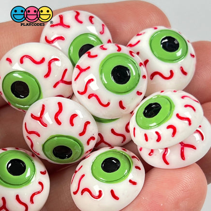 Eyeballs Green Bloodshot Eyes Cabochon Charm Halloween Flat Back Decoden 10 Pcs