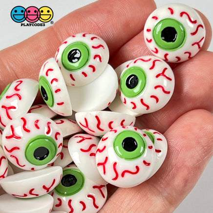 Eyeballs Green Bloodshot Eyes Cabochon Charm Halloween Flat Back Decoden 10 Pcs