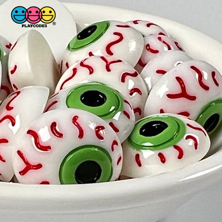 Eyeballs Green Bloodshot Eyes Cabochon Charm Halloween Flat Back Decoden 10 Pcs