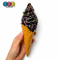 Fake Ice Cream Cone Soft Serve Waffle Prop Chocolate Strawberry Vanilla Realistic Faux Food Decor 3 pcs PLAYCODE3 LLC