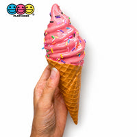Fake Ice Cream Cone Soft Serve Waffle Prop Chocolate Strawberry Vanilla Realistic Faux Food Decor 3 pcs PLAYCODE3 LLC