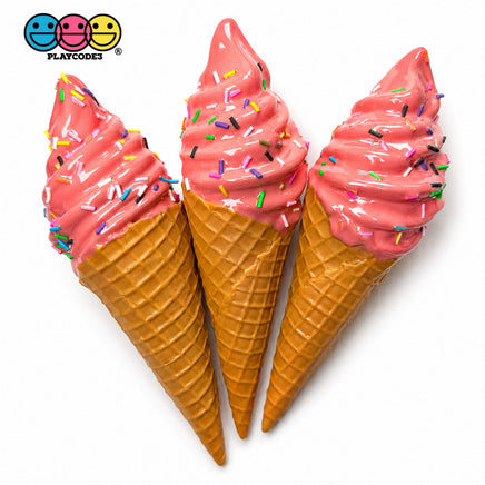 Fake Ice Cream Cone Soft Serve Waffle Prop Chocolate Strawberry Vanilla Realistic Faux Food Decor 3 pcs PLAYCODE3 LLC