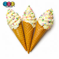 Fake Ice Cream Cone Soft Serve Waffle Prop Chocolate Strawberry Vanilla Realistic Faux Food Decor 3 pcs PLAYCODE3 LLC