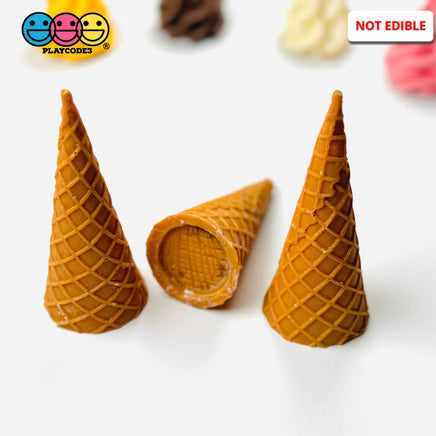 Fake Ice Cream Waffle Cone Solid Plastic Silicon Food Prop 3 Pcs